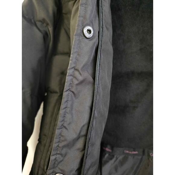 Calvin Klein PXS Black Quilted Down Puffer Jacket Coat Faux Fur Lining Hood - Picture 4 of 5